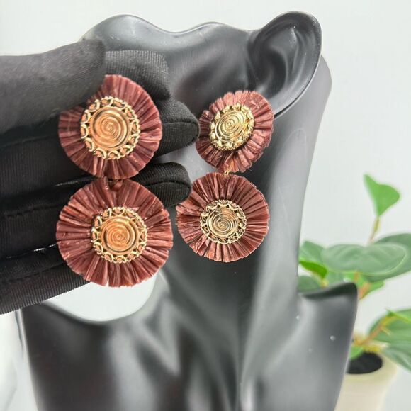 Sugarfix by Baublebar Jewelry - Boho Double Disc Statement Earrings — Warm Terracotta & Gold